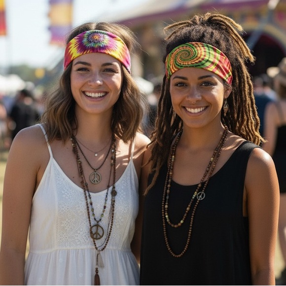 2 Psychedelic Tie Dye Sunburst & Rasta Spiral Square‎ Bandannas Scarf Headbands - Picture 2 of 9